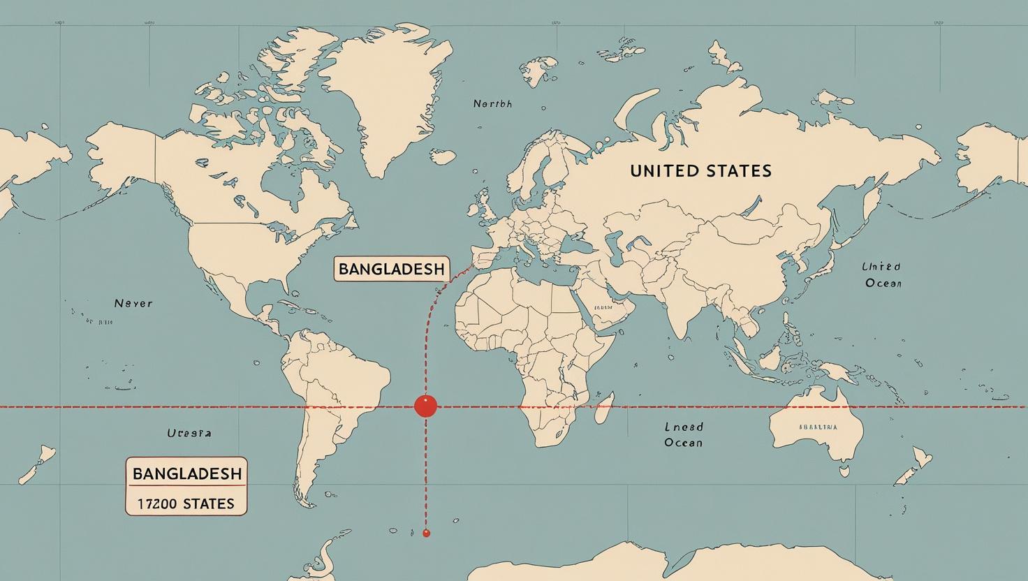 বাংলাদেশ থেকে আমেরিকার দূরত্ব কত কিলোমিটার?